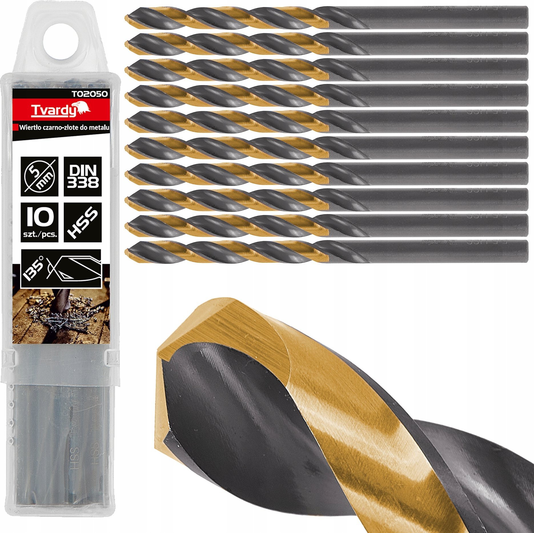 Wiertło Tvardy Wiertło czarno-złote do metalu HSS 5.00mm (10/100/1000)