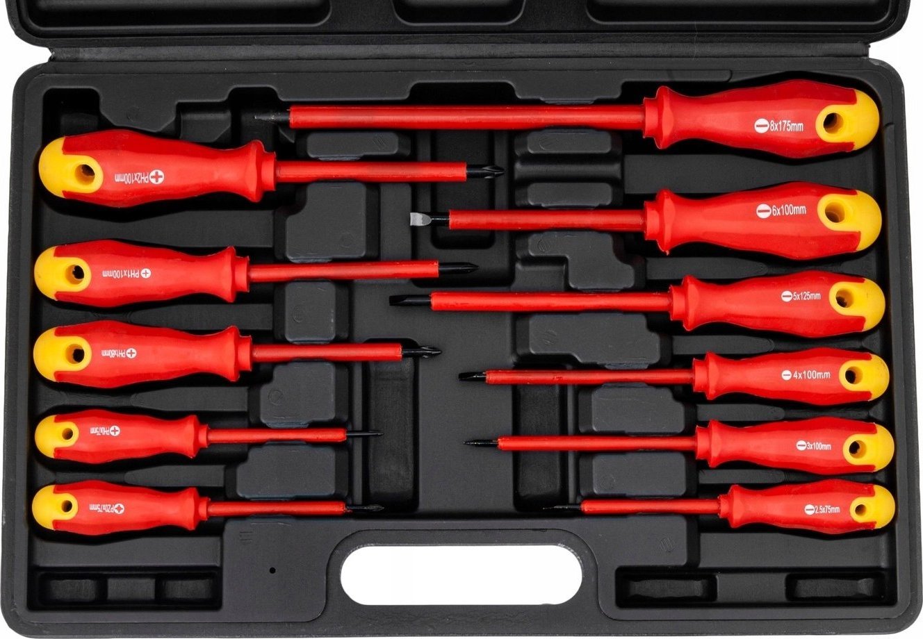 Falon-Tech WKRĘTAKI ŚRUBOKRĘTY IZOLOWANE 12 ELEMENTÓW DLA ELEKTRYKA ZESTAW WKRĘTAKÓW