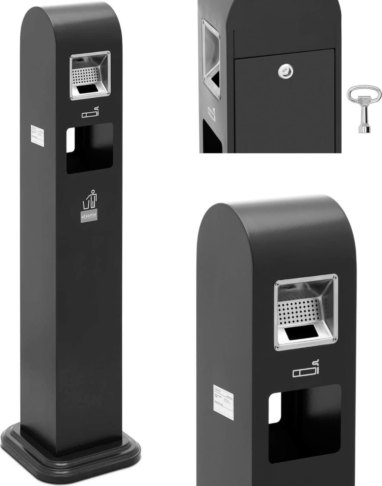 Ulsonix Popielnica popielniczka stojąca z koszem na śmieci 10.8 l - ciemnoszara