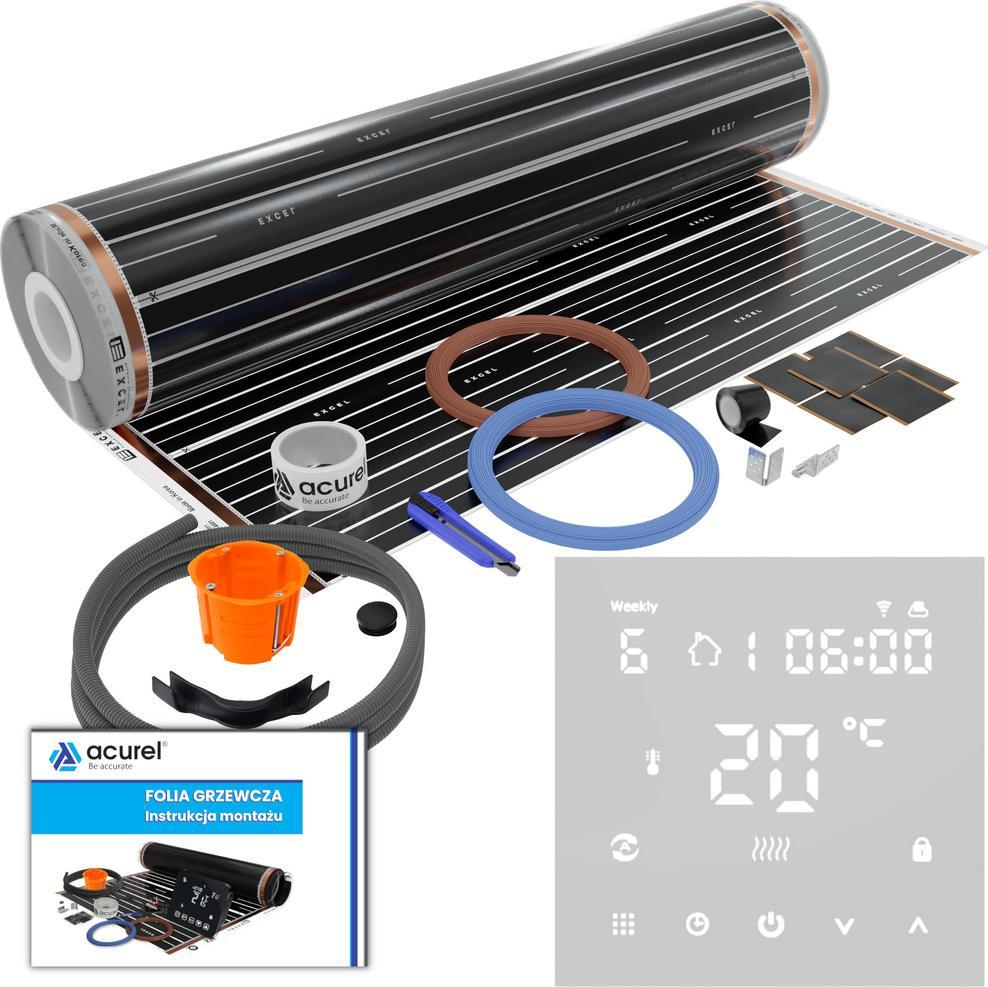 Acurel Termostat do ogrzewania elektrycznego + folia grzewcza 3m2 + akcesoria montażowe