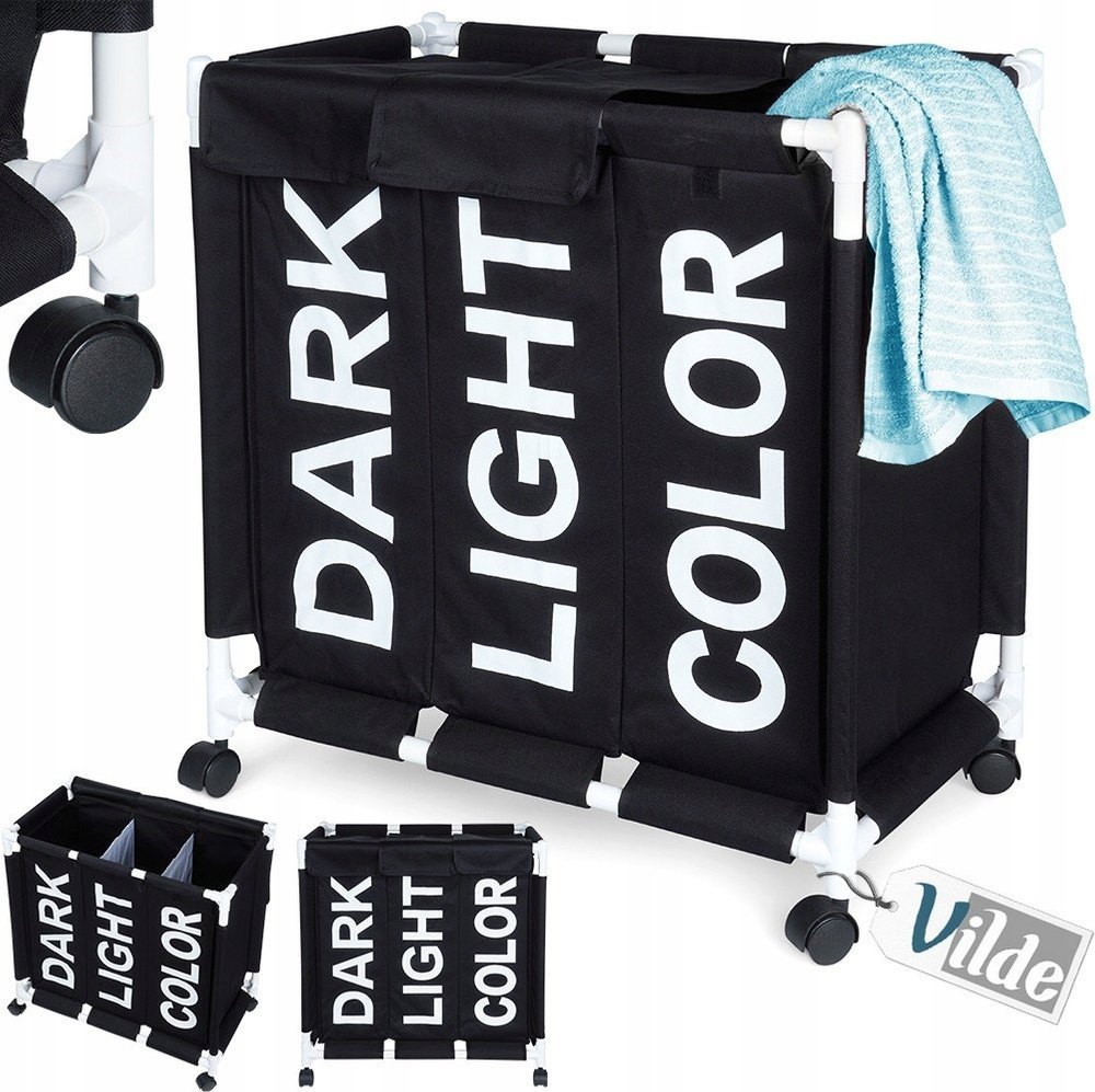 Vilde Kosz na pranie na kółkach trzykomorowy 137 l