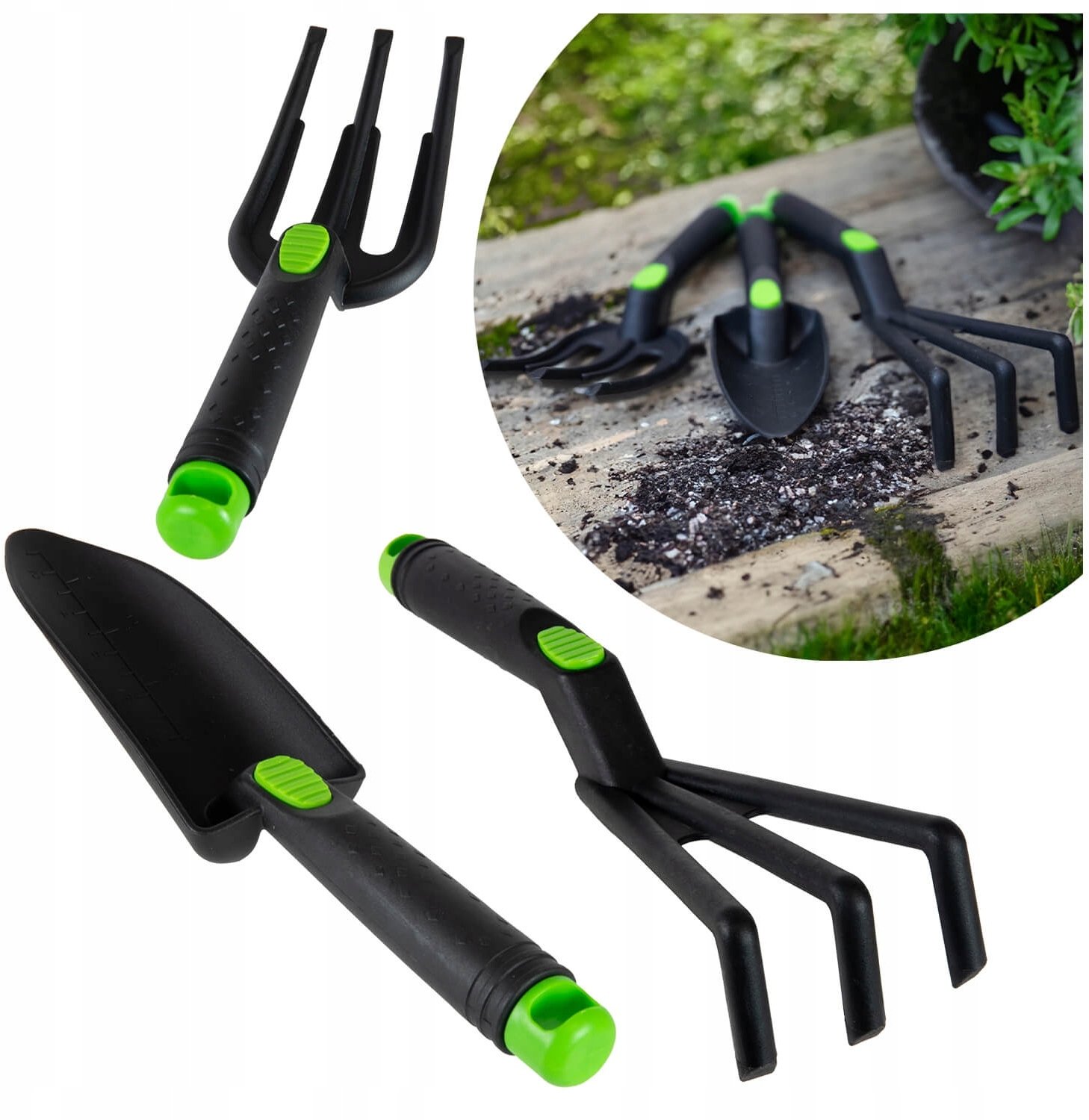 3X GRABKI PAZURKI ŁOPATKA ZESTAW NARZĘDZI OGRODNICZYCH
