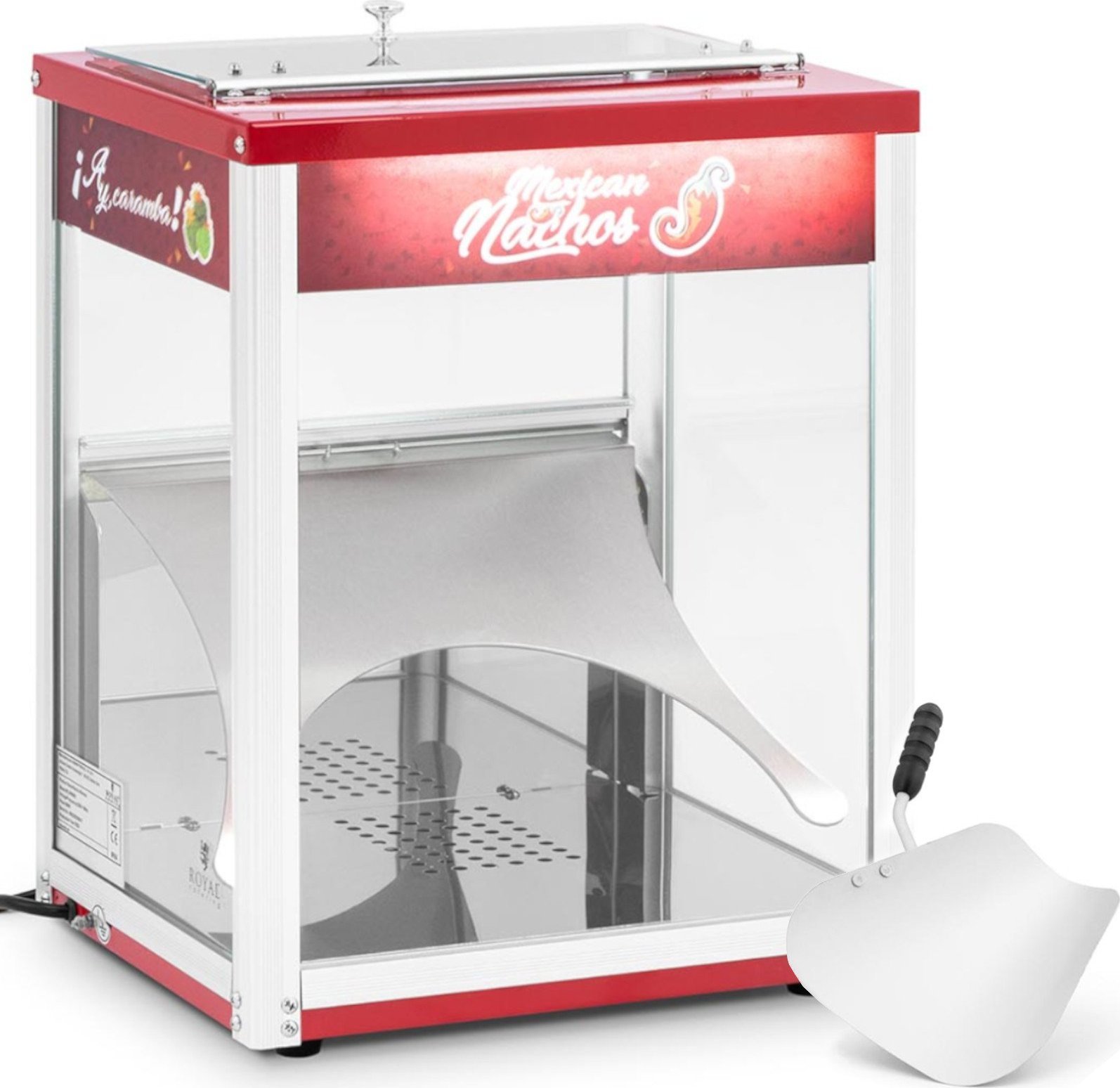 Royal Catering Pogrzewacz witryna grzewcza do nachos popcornu podświetlana LED 45L Pogrzewacz witryna grzewcza do nachos popcornu podświetlana LED 45L