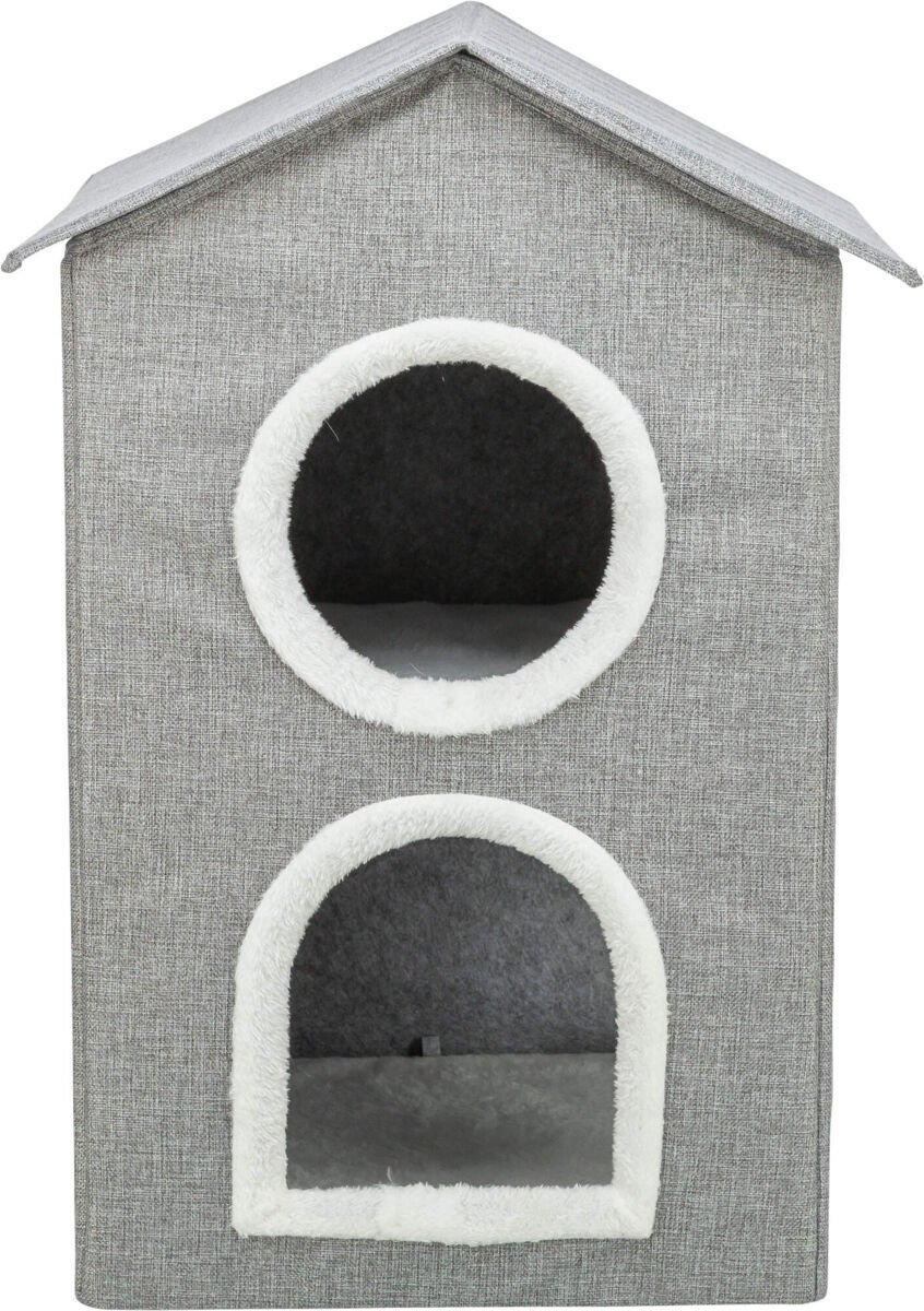 Kimy, domek, dla kota, jasnoszary, 47 x67 x 47 cm, dwupiętrowy
