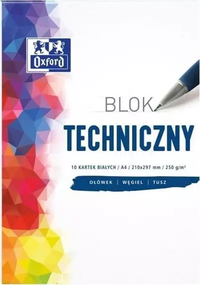 Oxford BLOK TECHNICZNY A4/250g BIAŁY 10 KARTEK OXFORD
