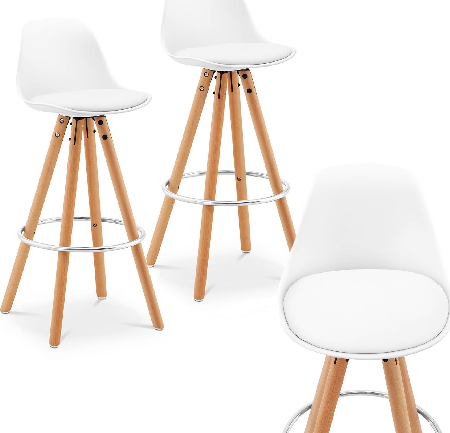 Fromm & Starck Hoker stołek krzesło barowe tapicerowane 2 szt. białe Hoker stołek krzesło barowe tapicerowane 2 szt. białe