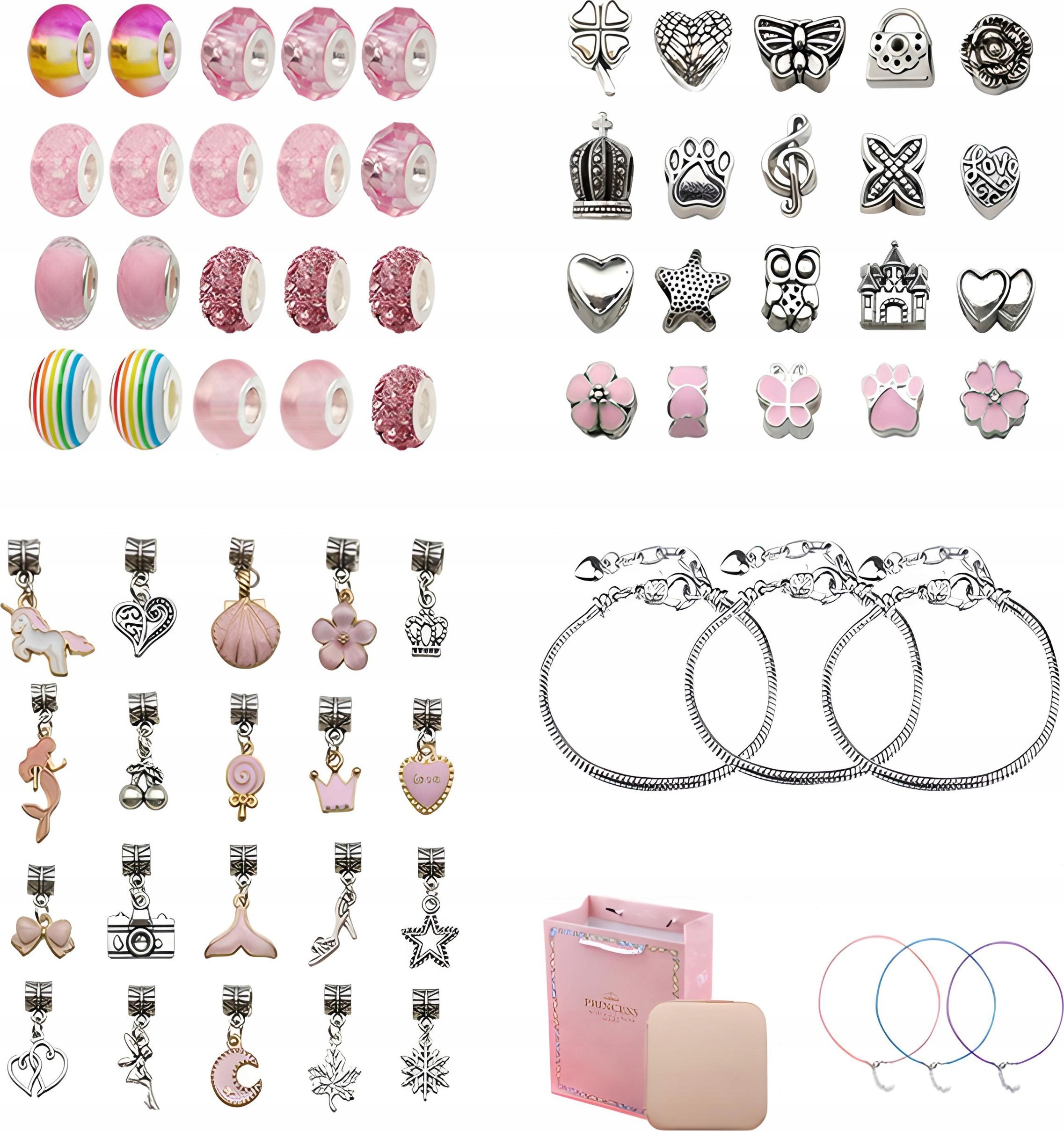 Zestaw Do Tworzenia Robienia Biżuterii, Bransoletek, Charmsy, Zawieszki, Koraliki ODCIENIE RÓŻU + Etui