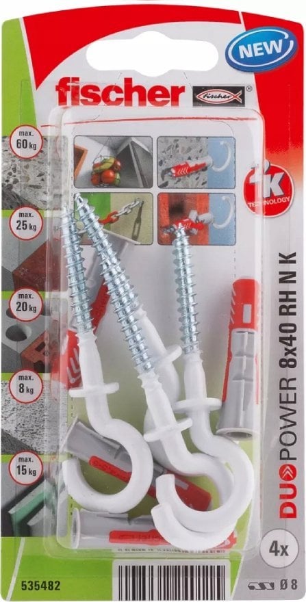 Fischer FISCHER KOŁEK DUOPOWER 8x40 Z HAKIEM OKRĄGŁYM /4szt. BIAŁE