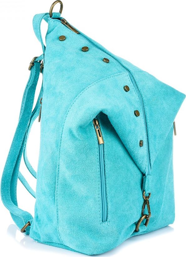 Vera Pelle Morski włoski stylowy plecak damski skórzany zamsz A4 W14