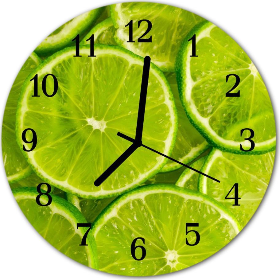 Tulup Zegar na szkle na ścianę Okrągły Limonka Owoc fi 30 cm 51629657
