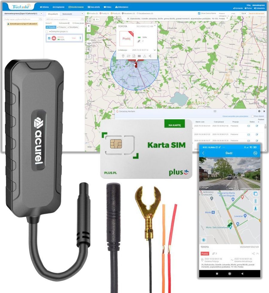Moduł GPS Acurel Lokalizator GPS pojazdy elektryczne i spalinowe 9-90V + karta Plus + Tracksolid 1 rok