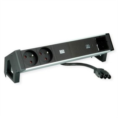 BACHMANN DESK2 ALU BLACK 2xUTE 1xCM 1xUSBC 60W 0.2m GST18