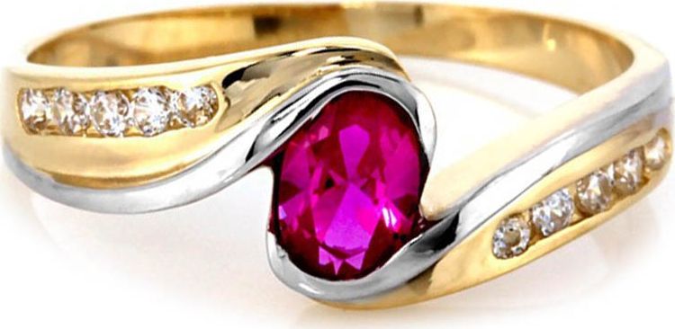 Lovrin 16R ZŁOTY PIERŚCIONEK Z CYRKONIĄ FUKSJA 585
