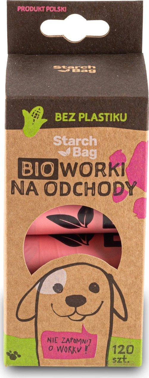 Zolux STARCHBAG Kompostowalne BIOworki na odchody 8 rolek x 15 szt., kol. różowy