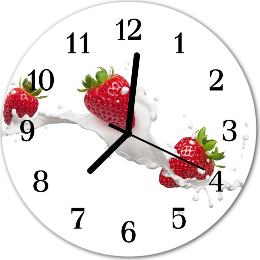 Tulup Zegar na szkle na ścianę Okrągły Truskawka Owoc fi 30 cm 80892111