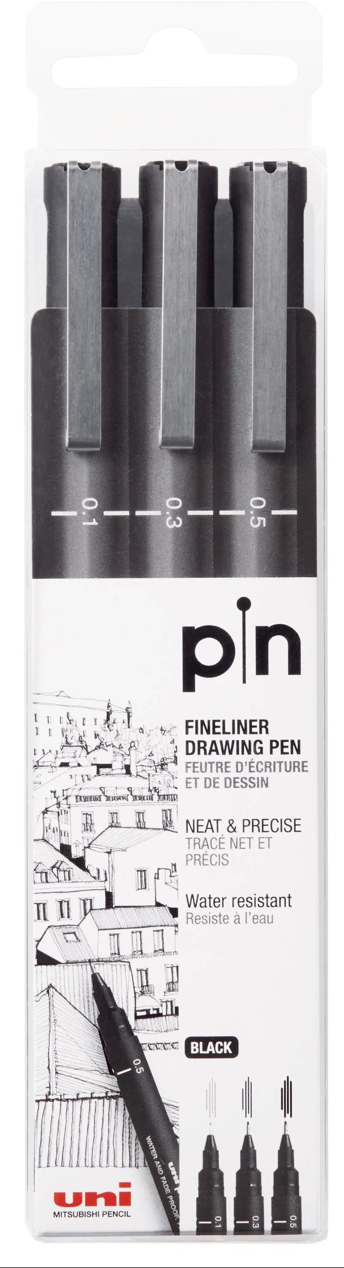 Uni pin 3 stk etui black