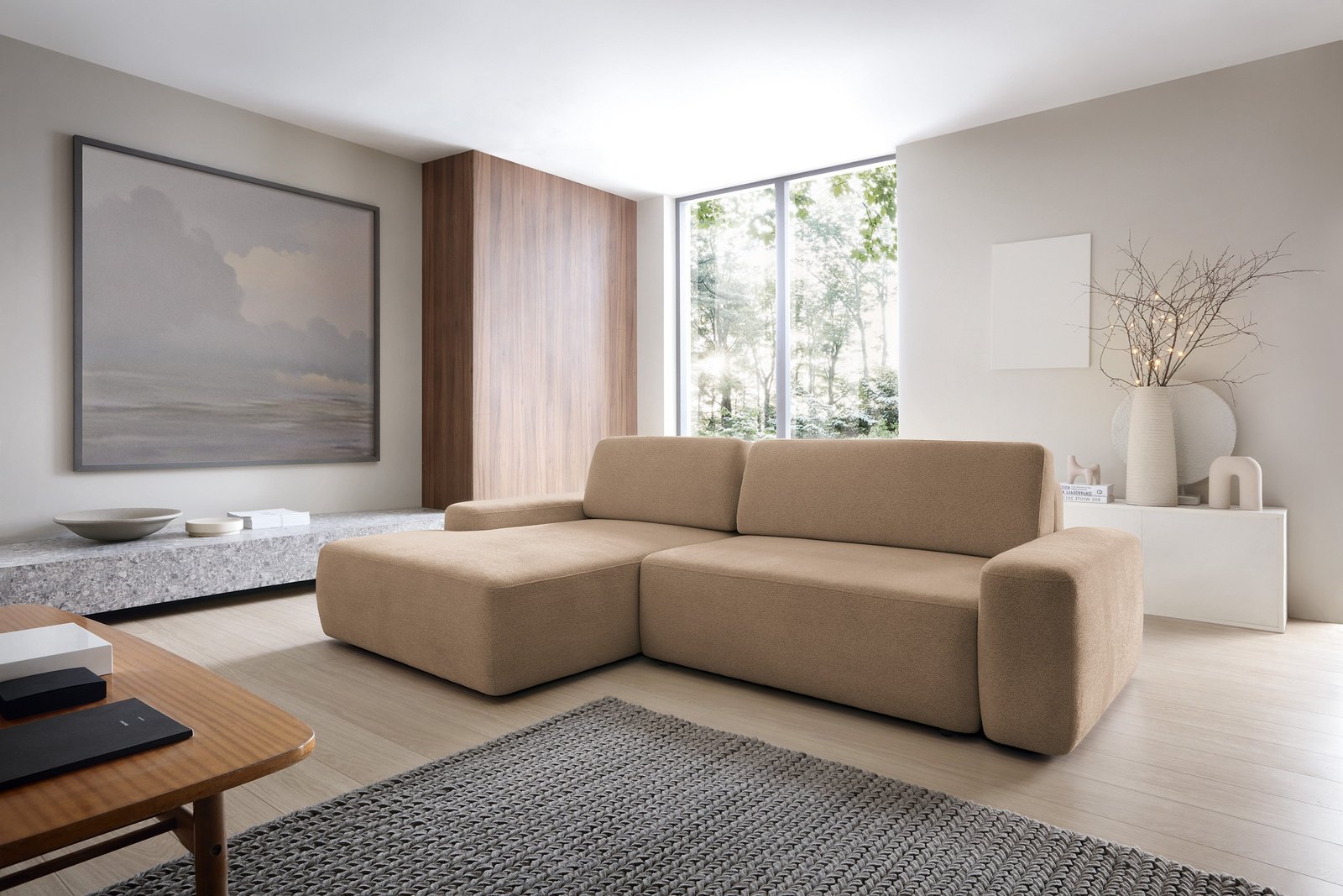 Narożnik OLMI M lewostronny Raven 38 brązowy styl soft funkcja spania