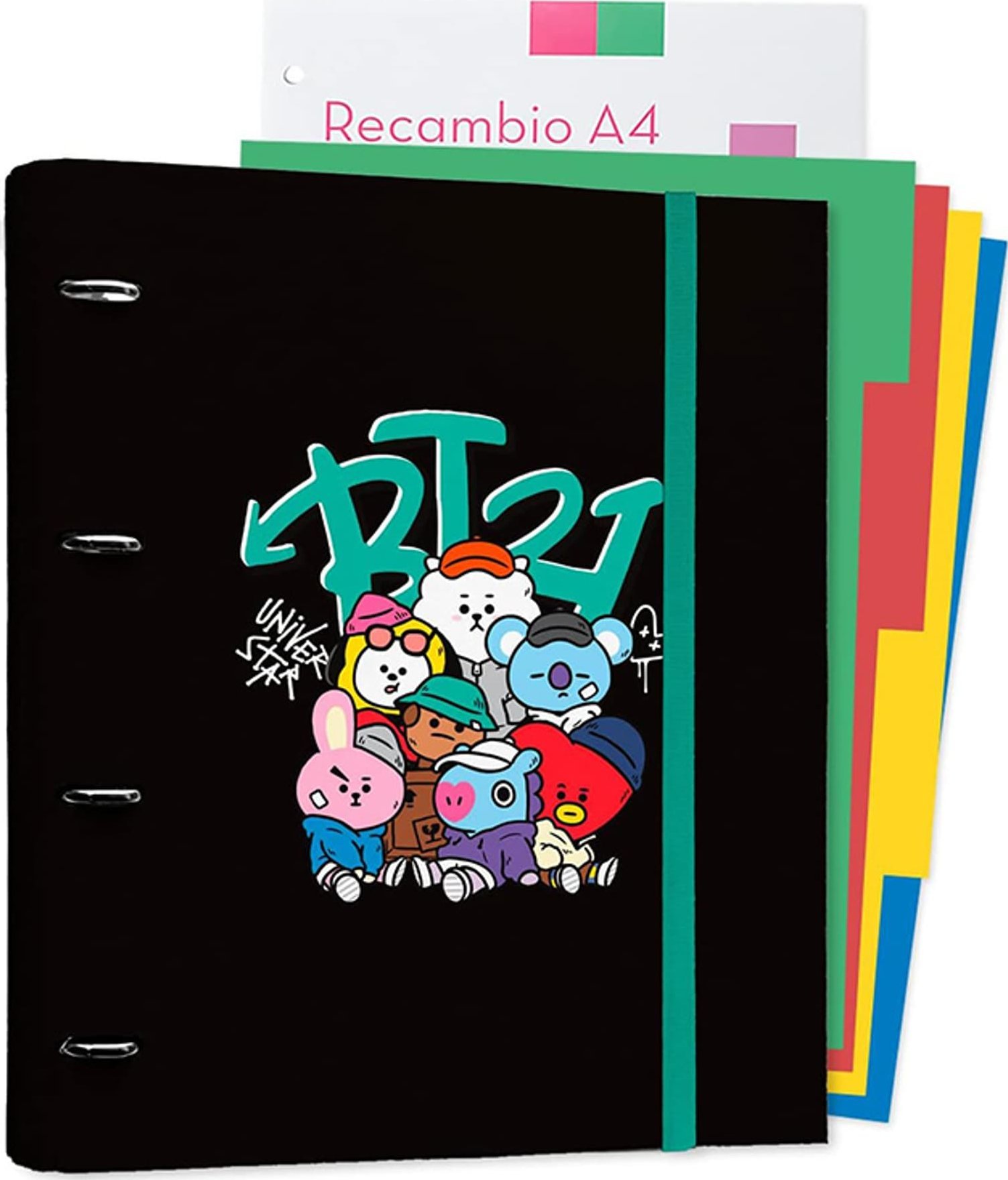 Eurocom BT21 - Segregator A4 z kolekcji Street Mood z kartkami (4 ringi, gumka)