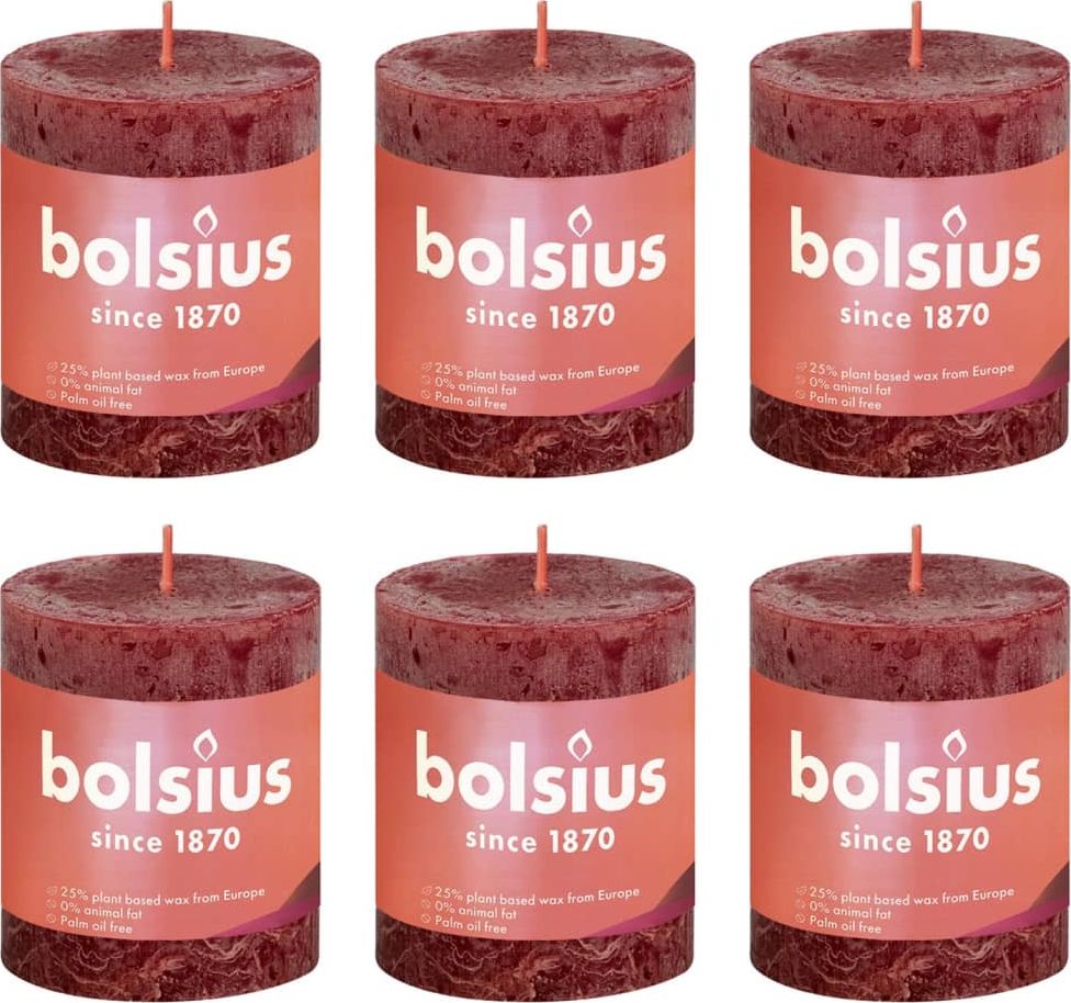 Bolsius Bolsius Świece pieńkowe Shine, 6 szt., 80x68 mm, aksamitna czerwień