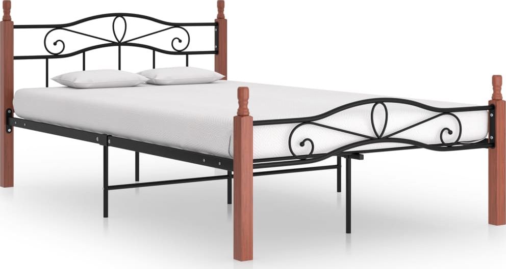 vidaXL Rama łóżka, czarny metal i lite drewno dębowe, 120x200 cm