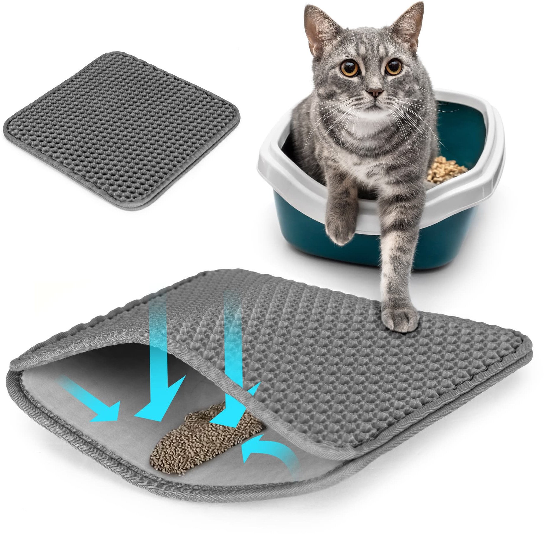 Mata dwuwarstwowa wycieraczka pod kuwetę dla kota szara Petsi
