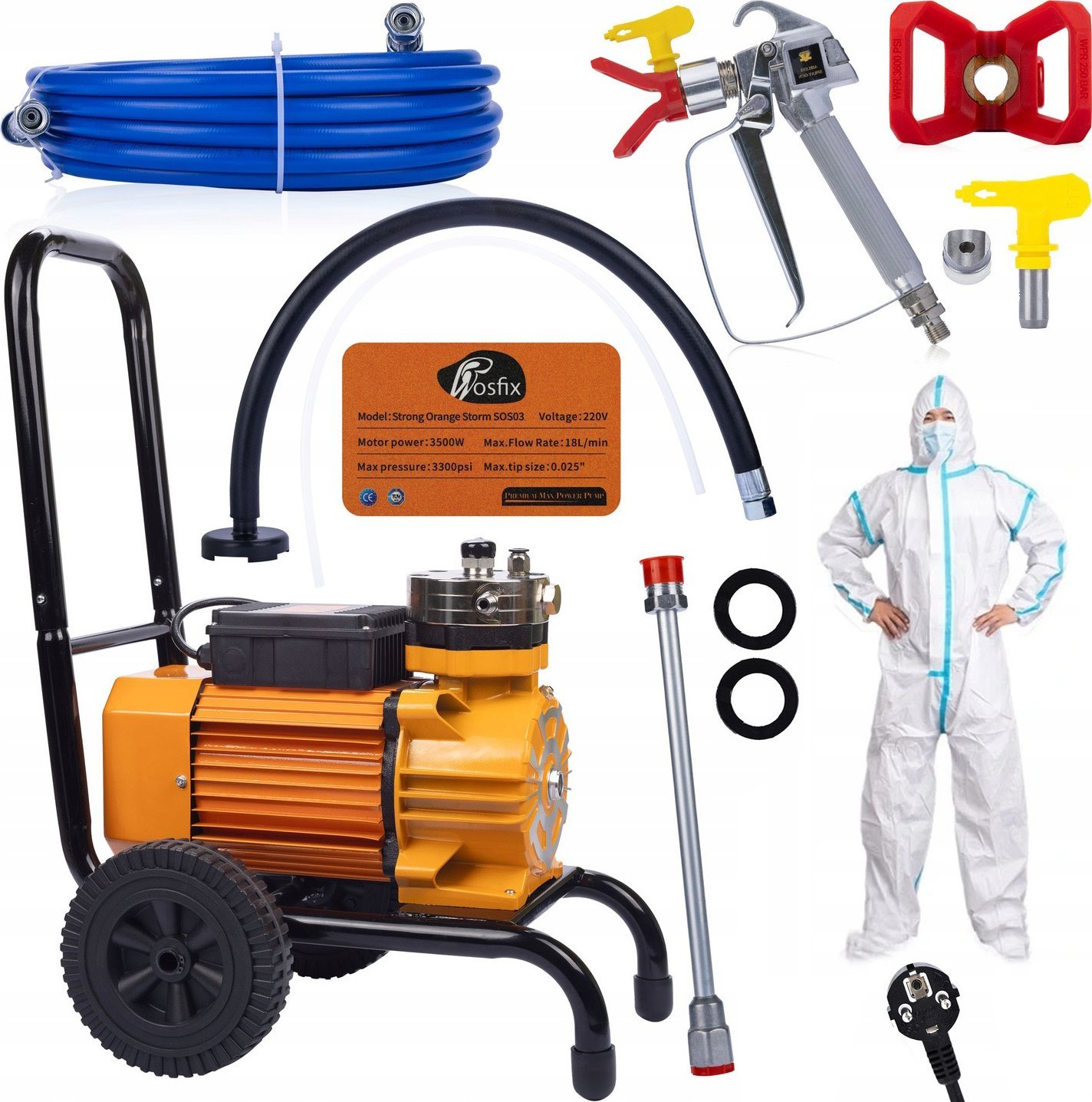 Rosfix ZESTAW AGREGAT MALARSKI HYDRODYNAMICZNY ROSFIX 3500W + KOMBINEZON AKCESORIA