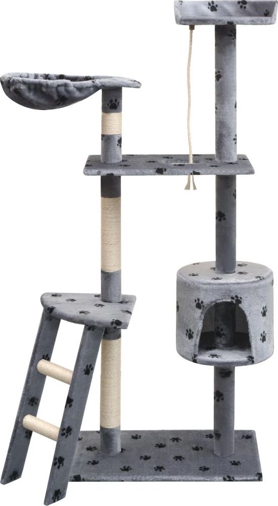 vidaXL Drapak dla kota, 150 cm, szary ze wzorem w kocie łapki