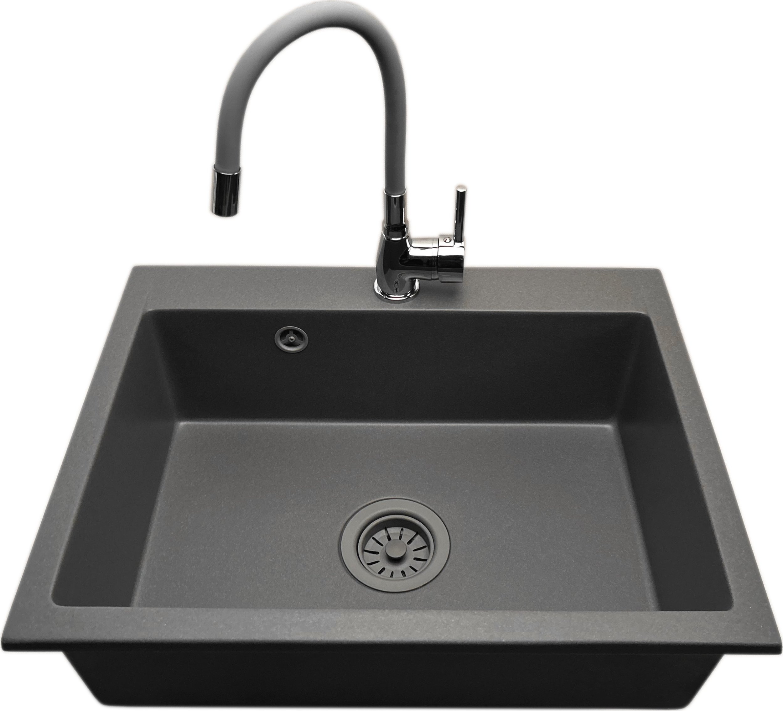 Zlewozmywak PREHNIT Zlewozmywak jednokomorowy ELAN szary + bateria Flex LAVO + syfon szary