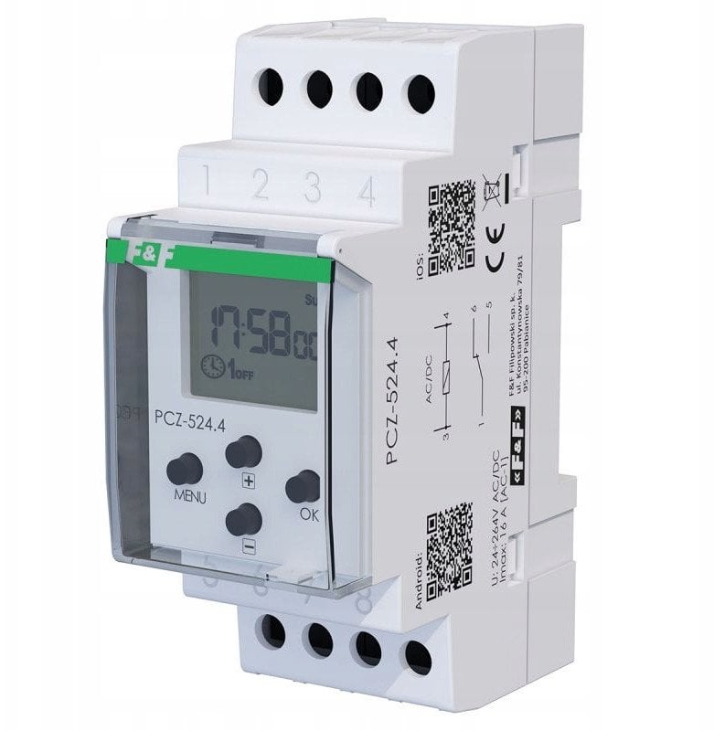 Zegar sterujący programowalny astronomiczny F&F PCZ-524.4 16A 1NO/NC 24-264V AC/DC jednokanałowy programowalny przez NFC