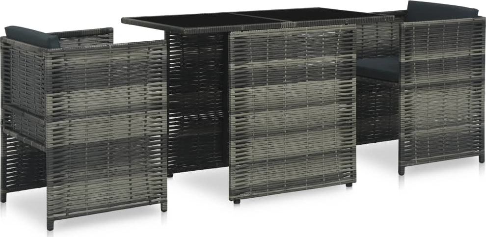 vidaXL 3 częściowy zestaw mebli bistro z poduszkami, rattan PE, szary (47745)