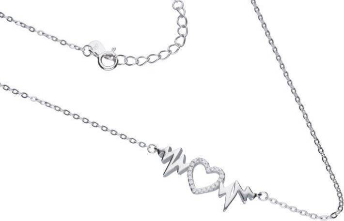 Lovrin Srebrny naszyjnik 925 z sercem zdobionym cyrkoniami