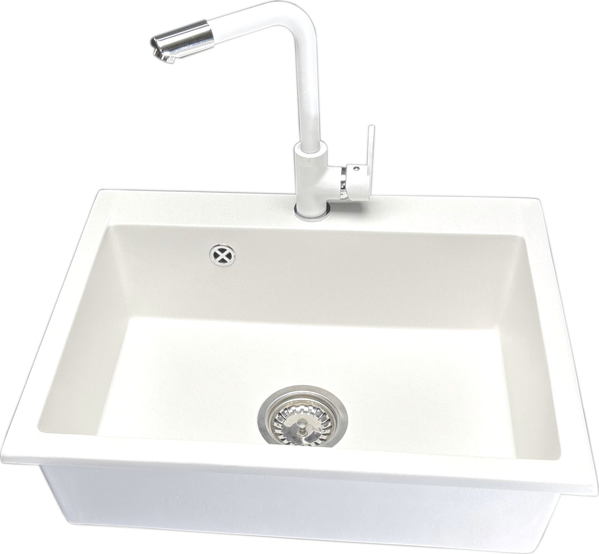 Zlewozmywak PREHNIT Zlewozmywak jednokomorowy ELAN biały + bateria MOVE