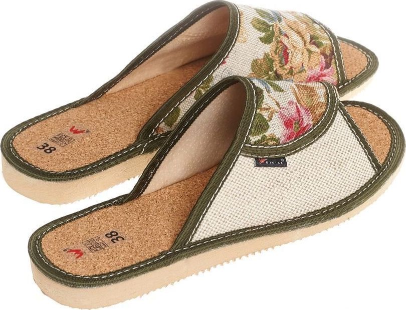 Wójciak Domowe pantofle skórzane z otwartym palcem pw067 zielony 37