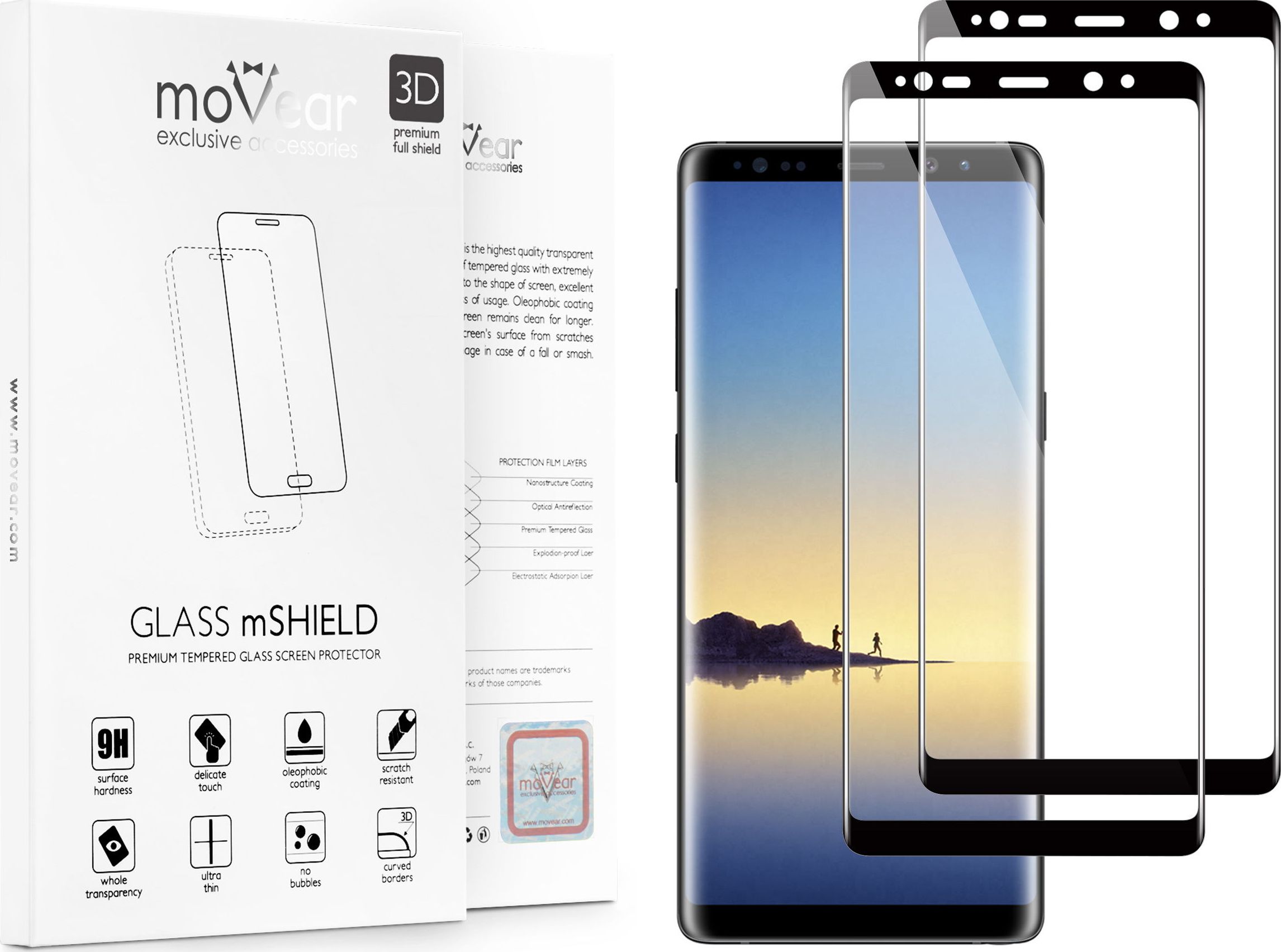 moVear Szkło Hartowane 3D na Cały Ekran Samsung Galaxy Note 8 SM-N950, Czarne | moVear Standard