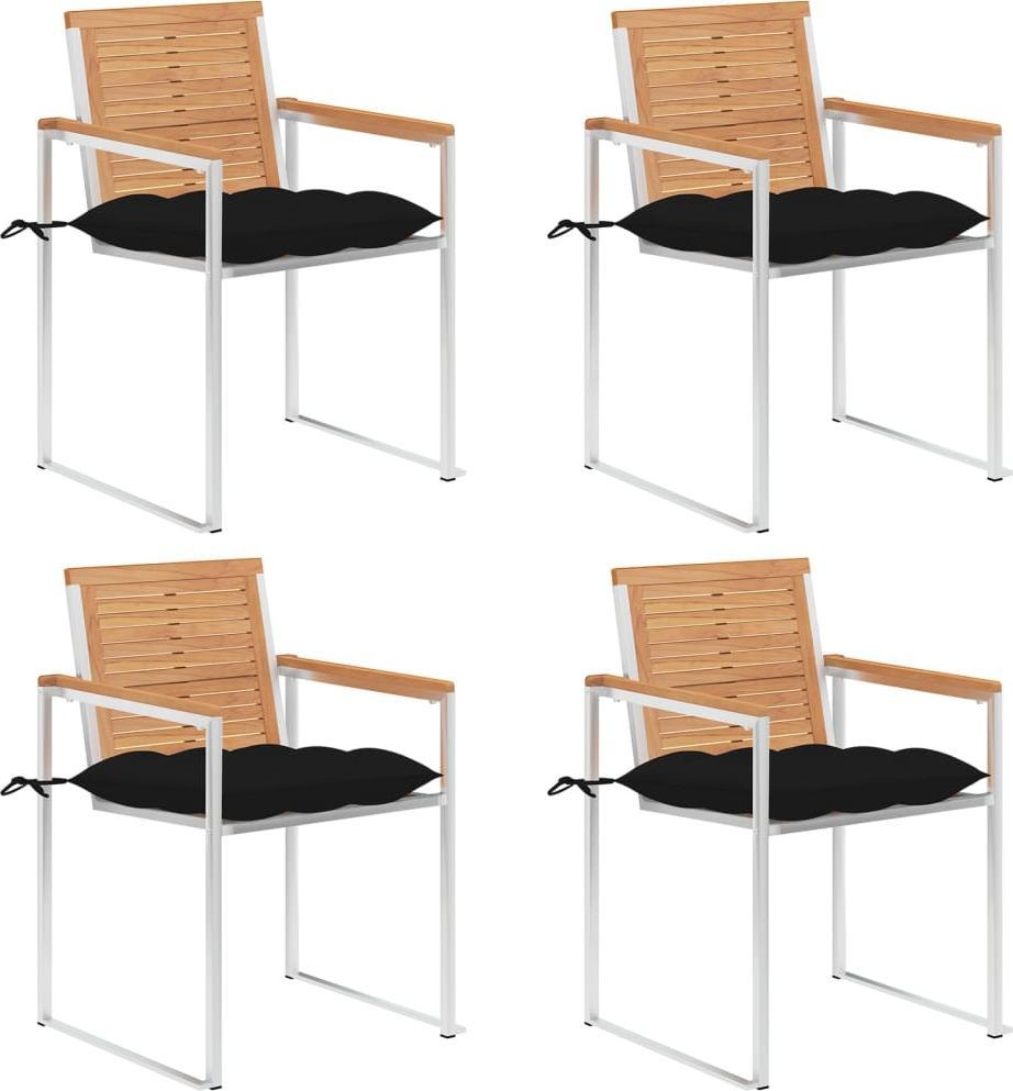 vidaXL Krzesła ogrodowe z poduszkami, 4 szt., lite drewno tekowe