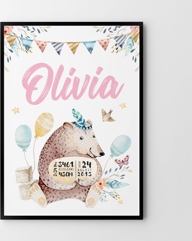 Hog Studio Plakat Metryczka Miś (A4 (21x29.7cm))