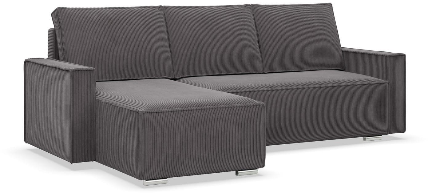 Narożnik z funkcją spania, sztruks, Union, 231x142x92 cm, ciemny szary | TYLETEGOTU