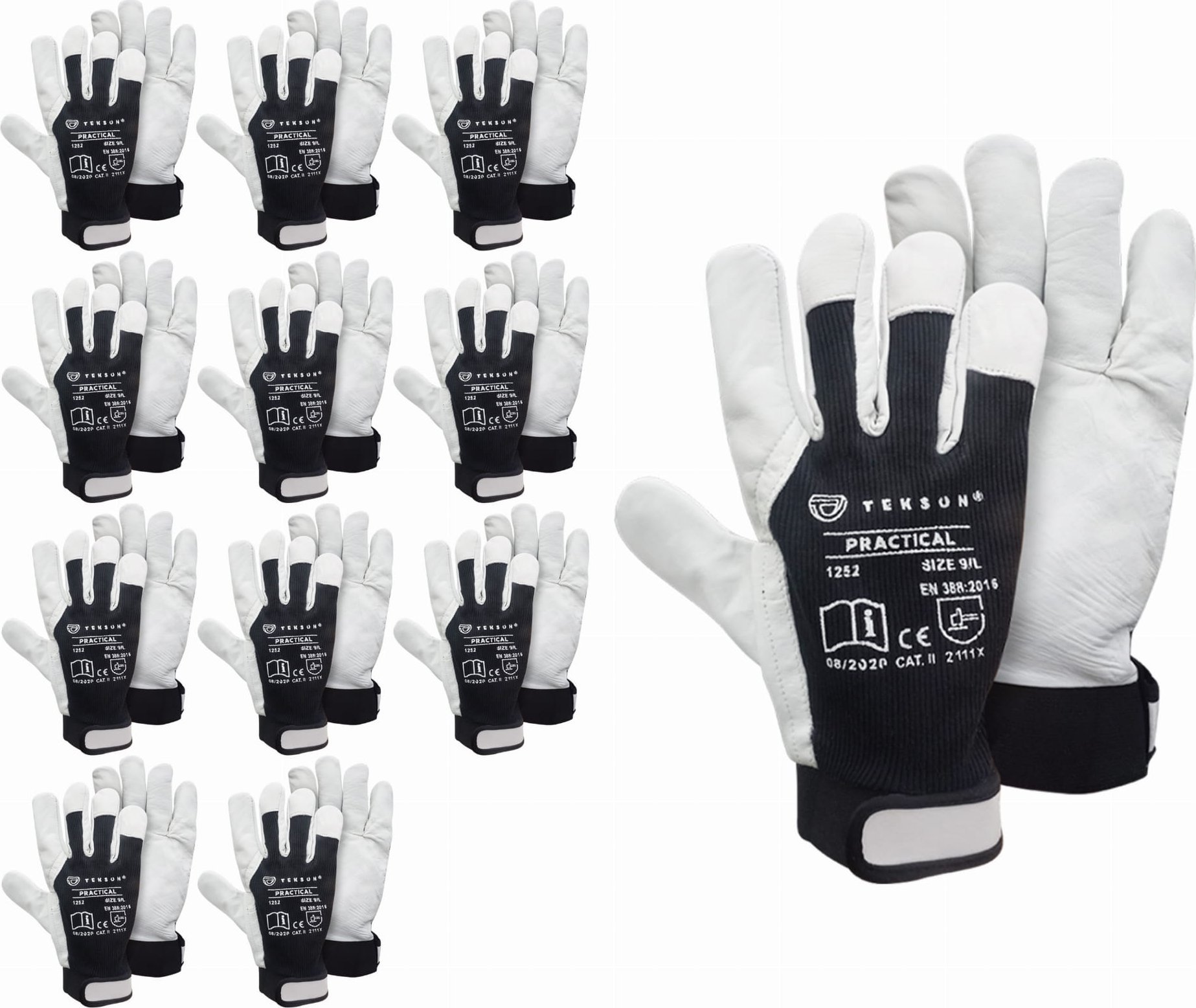 Tekson Rękawice Ochronne Tekson Practical 1252 Skóra Kozia Z Rzepem - 12 Par (9 - L)
