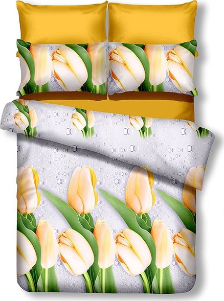 Pościel Emerald Collection Cleo 155x220 cm + poduszka 80x80 cm biało-żółta