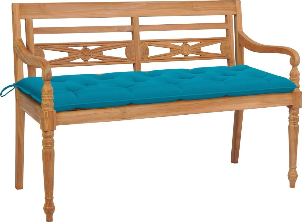 vidaXL Ławka Batavia z jasnoniebieską poduszką, 150 cm, drewno tekowe
