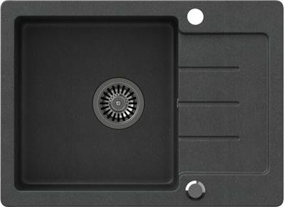 Zlewozmywak Steiner JOHNNY 116 Steingran granitowy czarny 1-komorowy z/o (60x44x18,5), z syfonem i zaślepką stal szlachetna