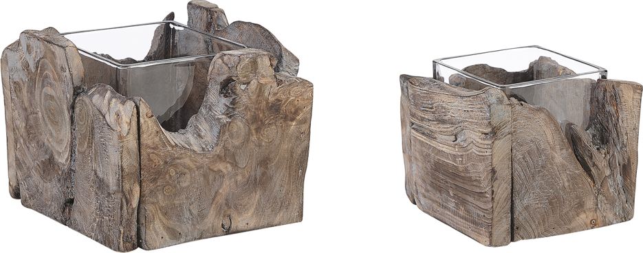 Beliani Zestaw 2 świeczników ciemne drewno PLATEROS