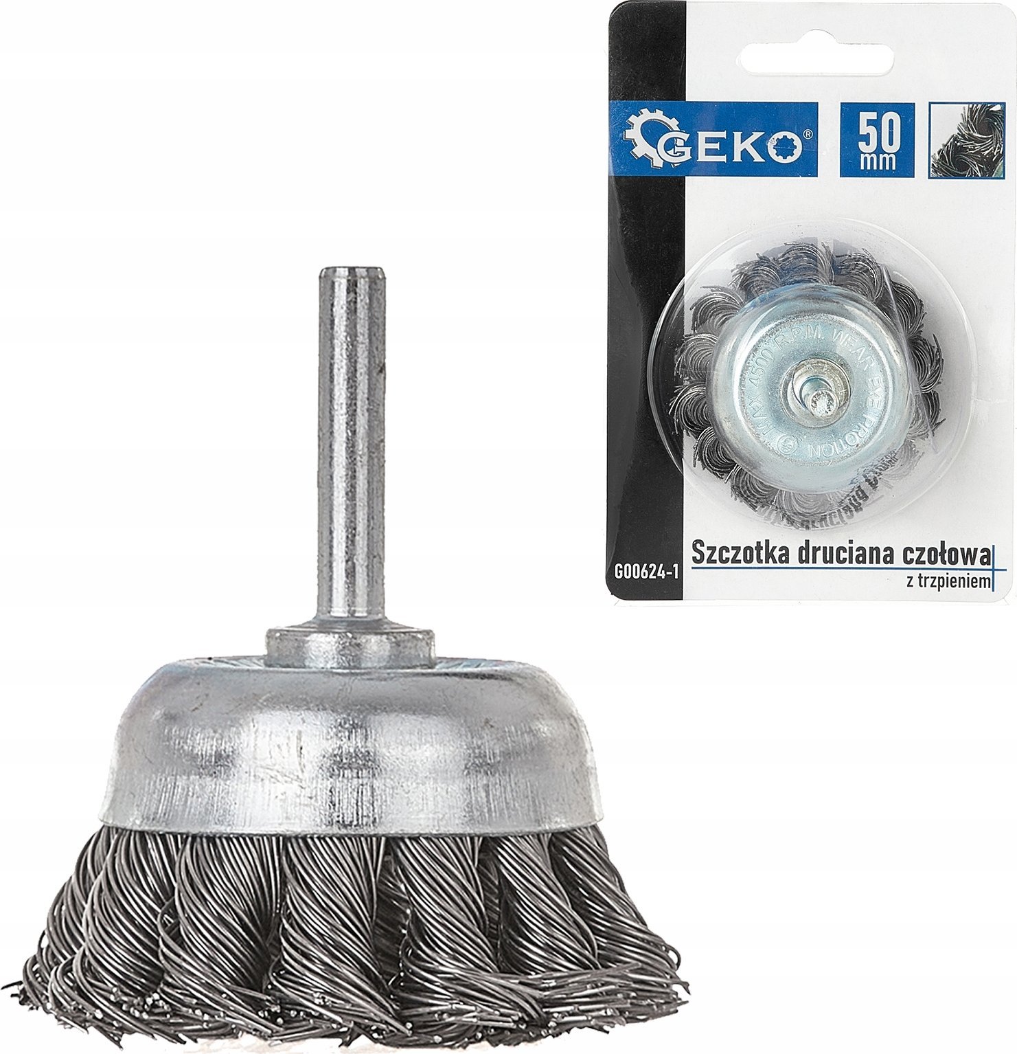 Geko Szczotka druciana czołowa,pleciona 50mm z trzpieniem (100)