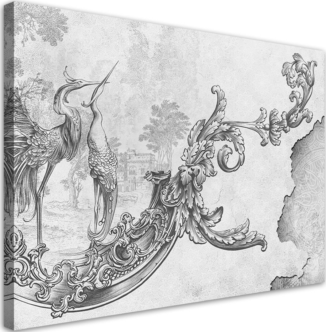 Feeby Obraz na płótnie, Dzikie ptaki i liście na orientalnym fresku - 120x80