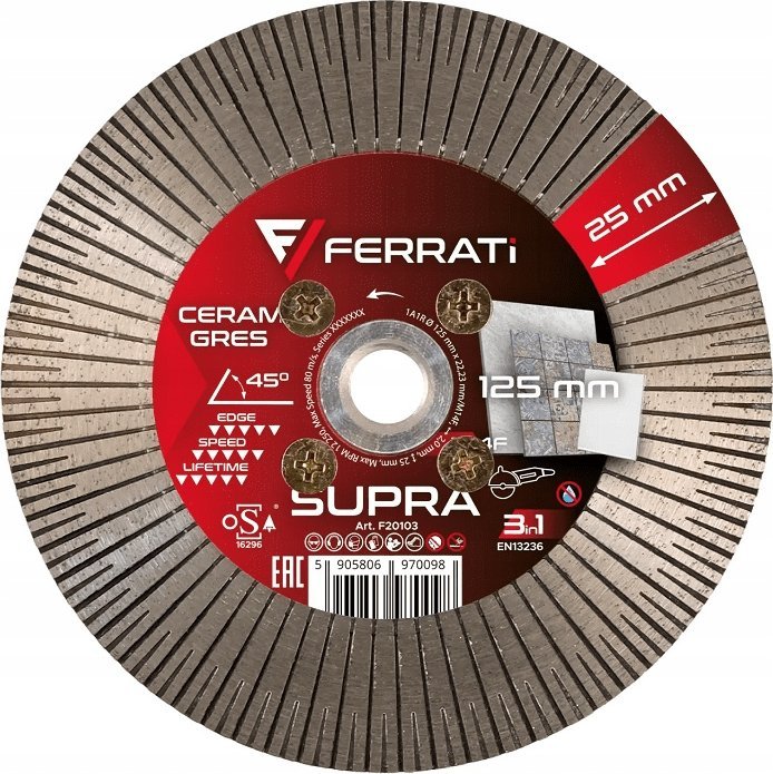 Tarcza tnąca szlifująca do ceramiki i kamienia 125mm M14F SUPRA FERRATI