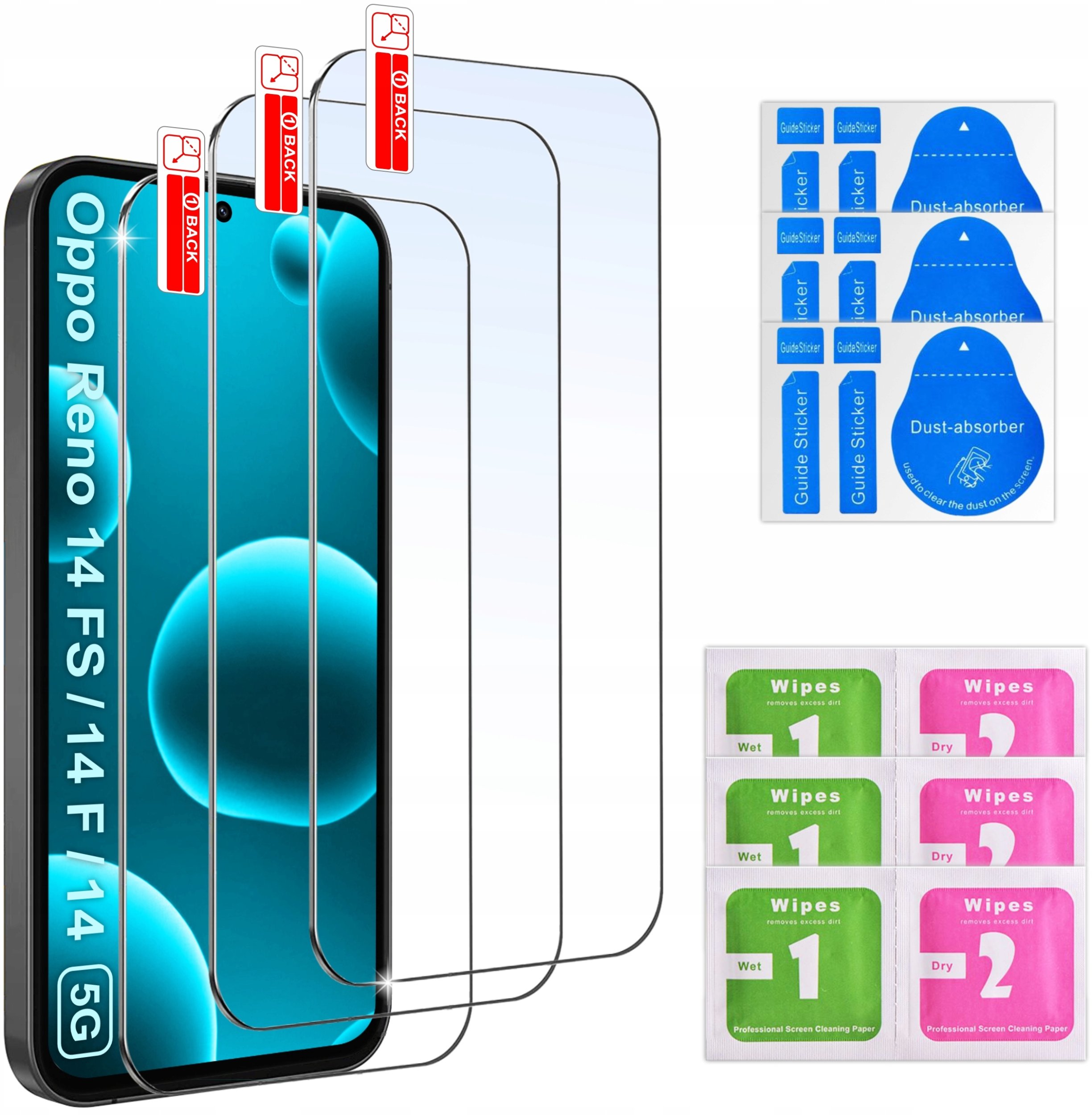 krainaGSM 3x Szkło hartowane SZYBKA 9H do Oppo Reno 14 FS|14F 5G|14 5G zestaw 3 sztuk