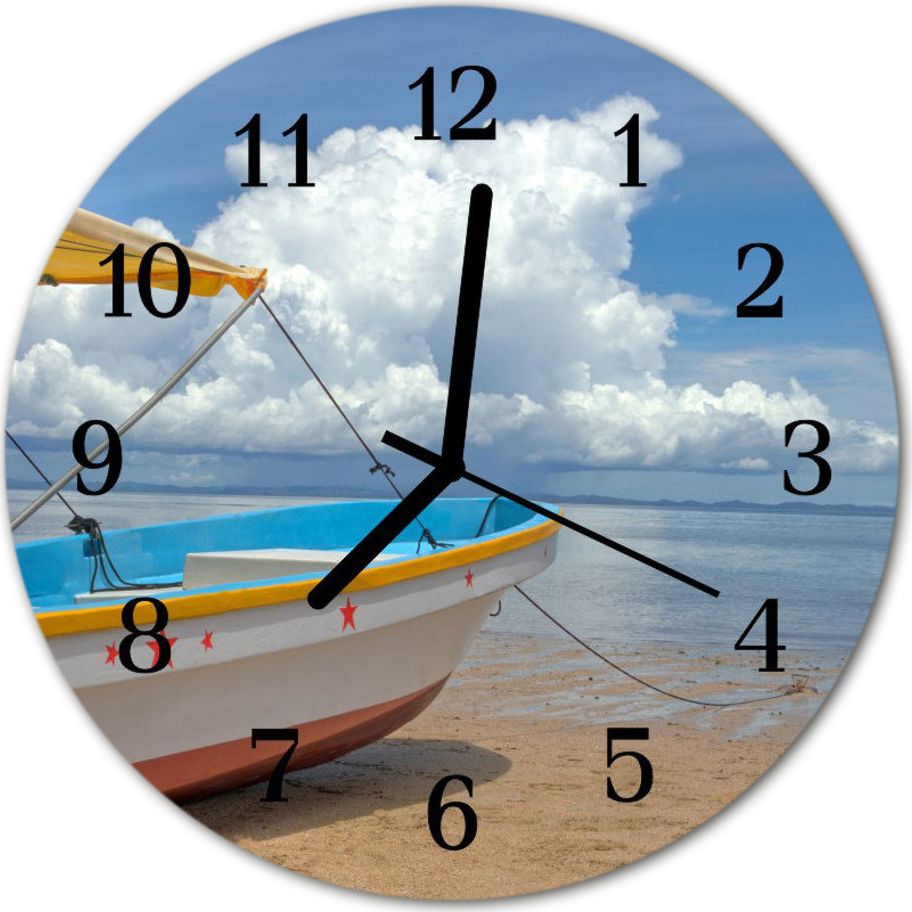 Tulup Zegar na szkle na ścianę Okrągły Łódź Brzeg Morze fi 30 cm 55358789