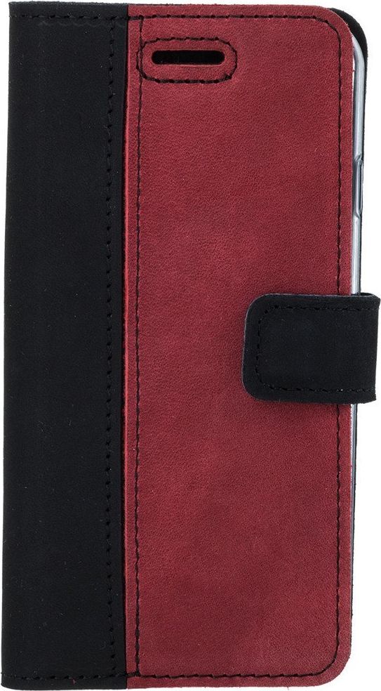 Surazo Etui na telefon Surazo ze skóry naturalnej Wallet case - Nubuk Czarny i Czerwony