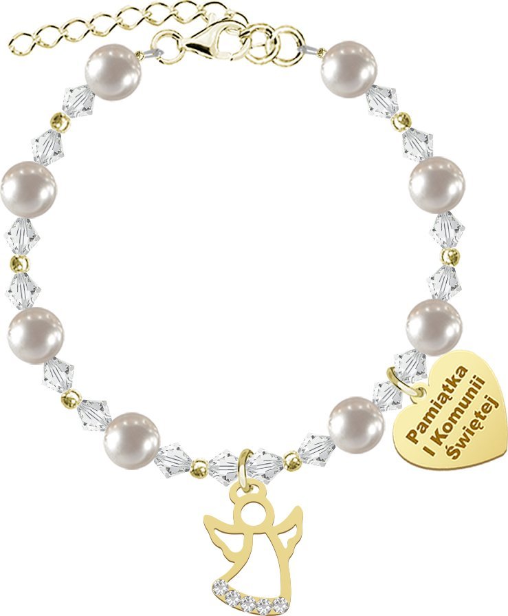 Radziszewska Jewellery I KOMUNIA ŚWIĘTA Bransoletka z Aniołem srebro pozłacane GRAWER GRATIS