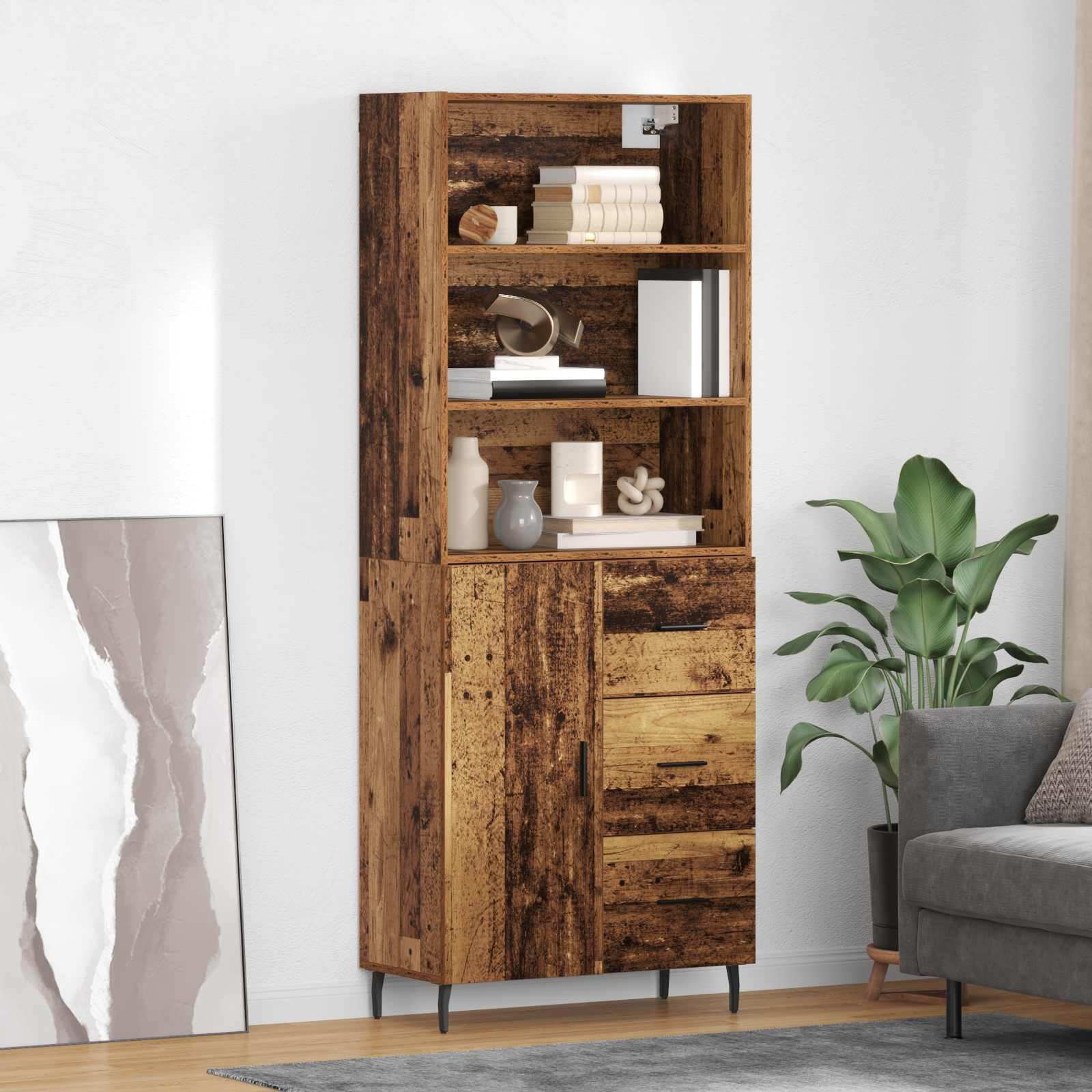 vidaXL Highboard 2 pcs Stare drewno Drewno inżynieryjne i szkło